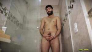 Hot Big Uncut Cock Daddy Camilo Brown Edging In The Shower And Shooting His Cum