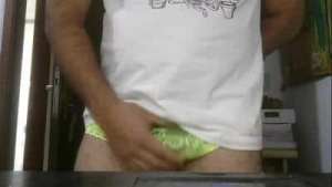 rubbing my cock with my wife’s panties until I cum