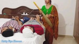 Indian sexy Milf stepmom having sex with her Two stepson!! Her husband dont know