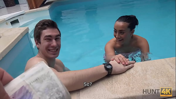 hunt4k slim brunette has sex with stranger by the pool near her man