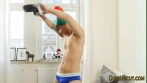 European teen tugging uncut dick