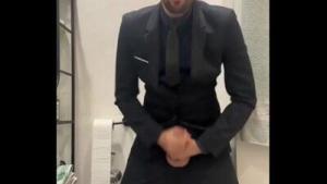 hot daddy in suit jerking off and busting a huge load
