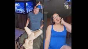 Fucking a tantaly sex doll while girlfriend masturbates on video call