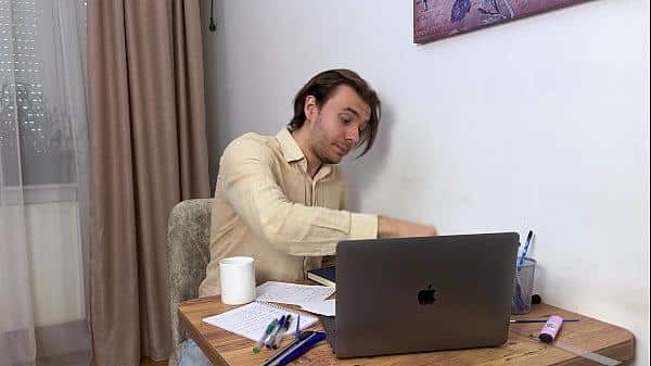 horny female boss pulls down pantyhose and makes employee worship her pussy