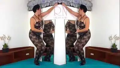 Black body stockings. Slut with mirror posing in black mesh body lingerie Sexy lingerie. MIX 1