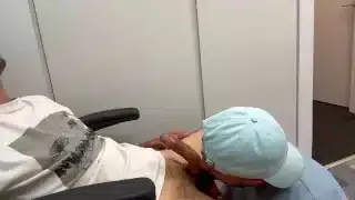 Hairy big cock blowjob in a locker room