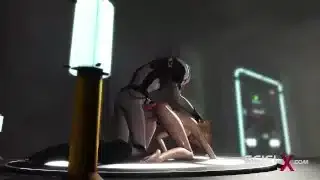 Hot sex in the sci-fi-lab. A sexy girl gets fucked by an android monster