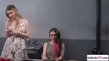 Petite lesbian cant help caressing and sucking bffs big tits