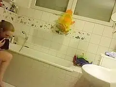 Step sister takes care of personal hygiene in the nude