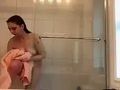 18 year old Volleyball player glass shower! again! GREAT ASS