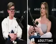 ADULT TIME – Busty Lesbians Octavia Red Kenna James CAUGHT EATING PUSSY On Podcast Set! FULL SCENE