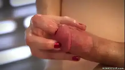 Big tits brunette femdom Lea Lexis tighten in latex torments bound man Rick Fantana with prickly roller then massages his prostate and pegs his ass