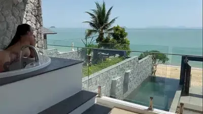 HOT BRUNETTE MILF SUCKS, RIDES and SWALLOWS in Jacuzzi