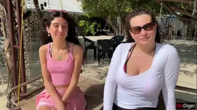 Public Pickup Stepmom and Stepdaughter on Beach – Risky Dick Flashing Cum on Face