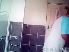 Saggy tits filmed in the bathroom