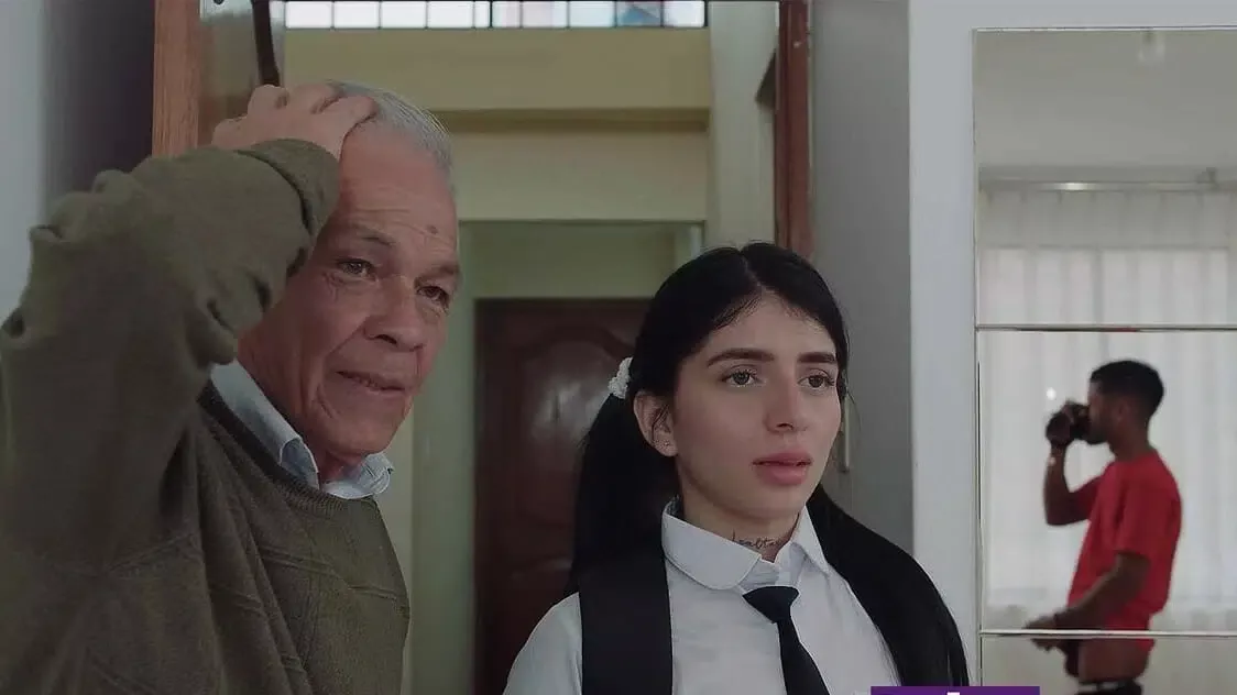 Young schoolgirl and stepfather discover her cousin masturbating with her thong and gets anal pounding