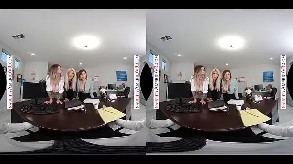 Your dillydallying in the office when your sexy, busty coworkers Bridgette B., Karma Rx, and Krissy Lynn storm in for your hard cock