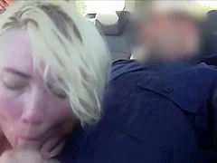 Blonde deep throats cops cock outdoors