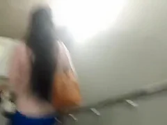 Blue leggings brunette girl at metro