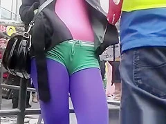 Colorful tight clothes camletoe
