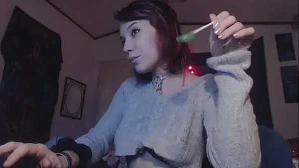 cute webcam sucking on candy
