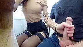 Hot Classmate Jerks Off And Sucks Under The Desk!