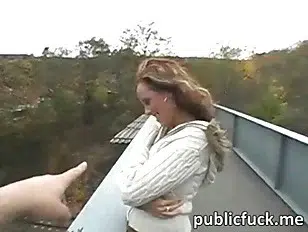 Naughty Czech bombshell sucks and fucks on a bridge for cold cash