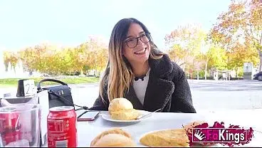 She’s such a slut she needs two cocks. Megan Love, nerd influencer manhandled on FAKings