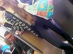 teen 18+ in black leggings cameltoe