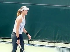 Tennis player wearing spandex pants