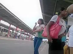 Cameltoe on chick wearing tight white jeans shorts