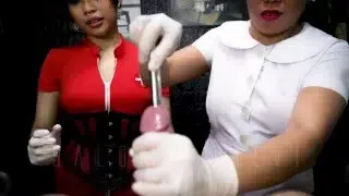 evil pinay nurses salome salvi and dominafire perform sounding and blowjob on unlucky slave