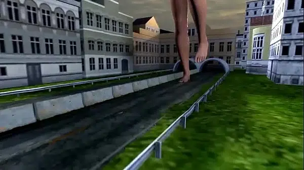 giantess walking through town