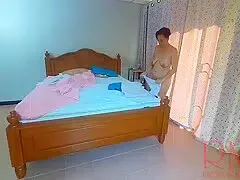 Nudist Housekeeper Makes The Bedding In The Bedroom. Naked Maid. Naked Housewife. 2 With Regina Noir