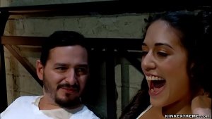 Big boobs MILF Lyla Storm ties her husbands accountant Lea Lexis and spanks her hot ass then with strap on cock fucks her while her hisband s.