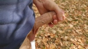 I cum in forest on dry leaves UNCUT COCK