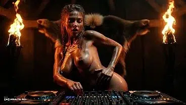 [AI-generated] Future Rave Viking Pre-Orgy Party: Naked Dirty Viking Women Tease Warriors with Big Tits