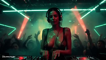 [AI-generated] Private Black Lingerie Rave – Sweaty Young MILFs in Black Bras, Flying Tits, Groping Hands & Pierced Nipple DJ – Future Rave Heat