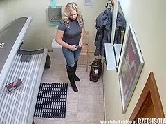 Blonde Big Tits Milf Tannning Her Body In Solarium
