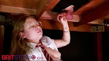 Blonde Student Milking Table With Rae Astora