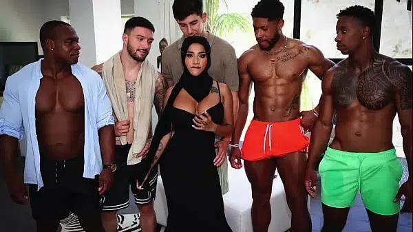 FIRST HIJAB BBC GANGBANG YASMINA KHAN TRIPLE PENETRATION FOUR COCKS INSIDE HER AT THE SAME TIME AND HER BOYFRIEND LOOKING ON