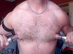 Hairy Pecs Gay Nipple Pump