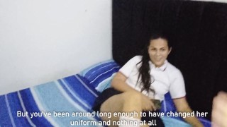 MI HIJASTRA CABALGA MI VERGA PARA QUE NO LE CUENTE NADIE QUE NO ASISTIO A CLASES.