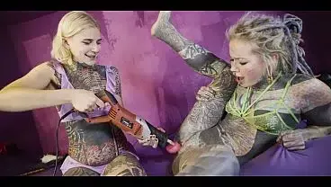 Tattoo Girl’s Asshole Gets Wrecked by Fuckmachine While Her Lesbian Lover Squirts Everywhere