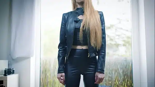 Hot MILF in leather and high heels