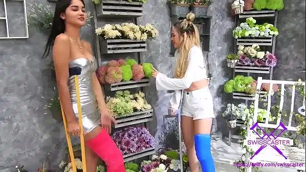 2 broken leg girls visit a flowershop Part 1