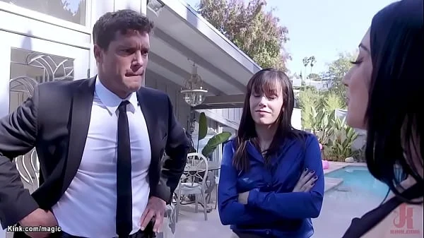 Big cock politician Nomar binds his sexy busty MILF wife Alana Cruise and bt teen stepdaughter Mandy Muse and anal fucks them in family threesome roleplay