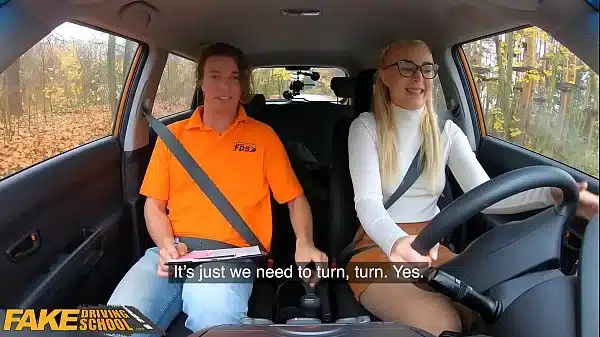 Fake Driving School Awesome Natural tits exposed during learner lesson