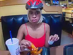 Msnovember Eating Real Food And Talking To Her Best Male Friend About World Of Warcraft In Public Diner , Flashing Her Big Natural Boobs With Puffy Nipples And Large Areolas , Squeezing Her Breasts Hard And Some Up Skirt Angles Reality Movie Porn