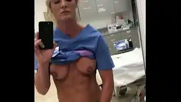 Nurse flashes and masturbates while working-Fake